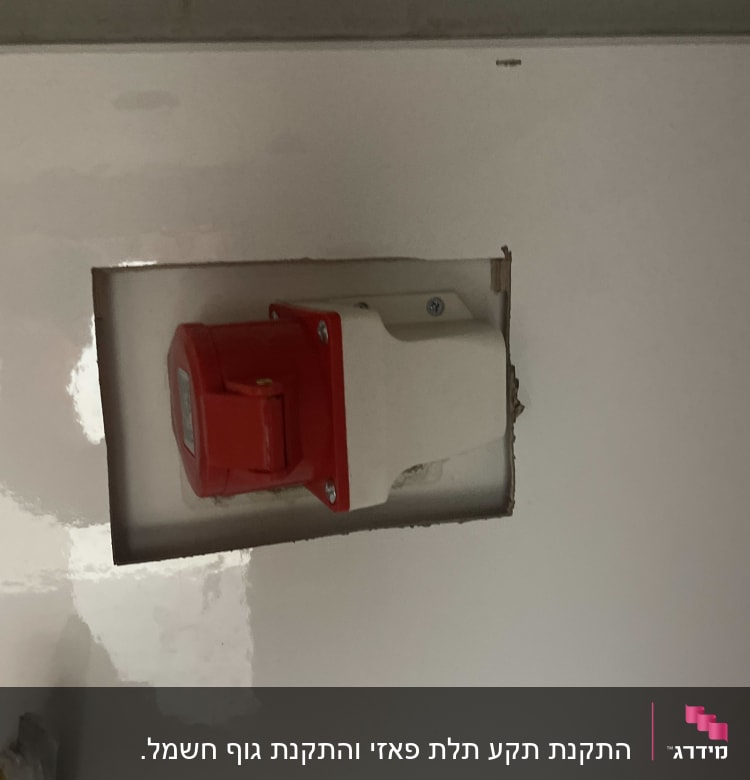 שקע חשמלי עם כיסוי אדום בקיר לבן